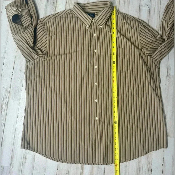 DOCKERS PLUS SIZE XXL Long Sleve Brown stripes Button up shirt - Picture 6 of 13